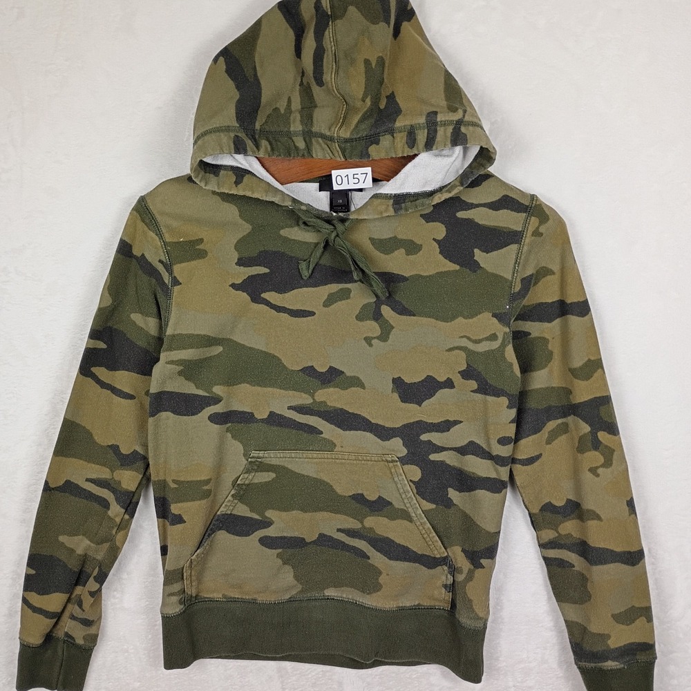 J.Crew Womens XS Camo Pullover Hoodie Green Camouflage Sweatshirt 0157